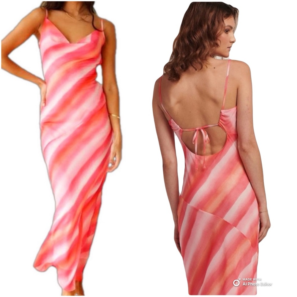 Charlie Holiday Stone Slip Dress XS Watercolor Stripe NWT – $139 Retail Sunset